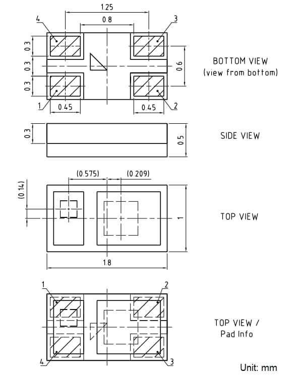 Technische Zeichnung - ams OSRAM Optisches Kraft- und Näherungssensormodul SFH 7061